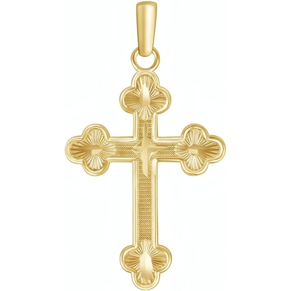 Diamond Cut Gold Plated Sterling Silver Cross Pendant Charm 1.4 Inch Made in USA
